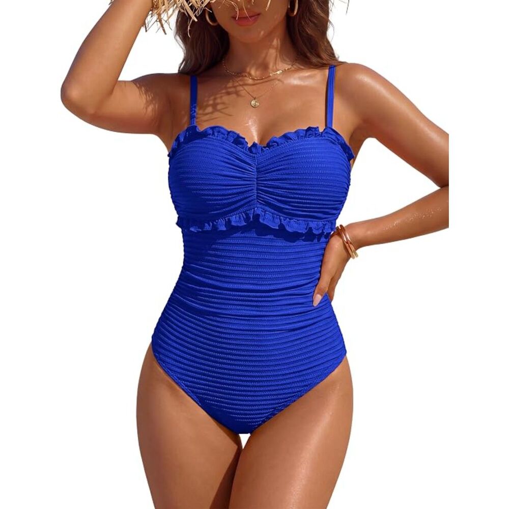 One Piece Textured Modest Beach Vacation Swim Suit, Large, 3K-203Swim004